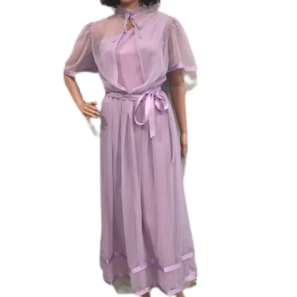 Vintage 70s Lavender Sheer Dress and Jacket